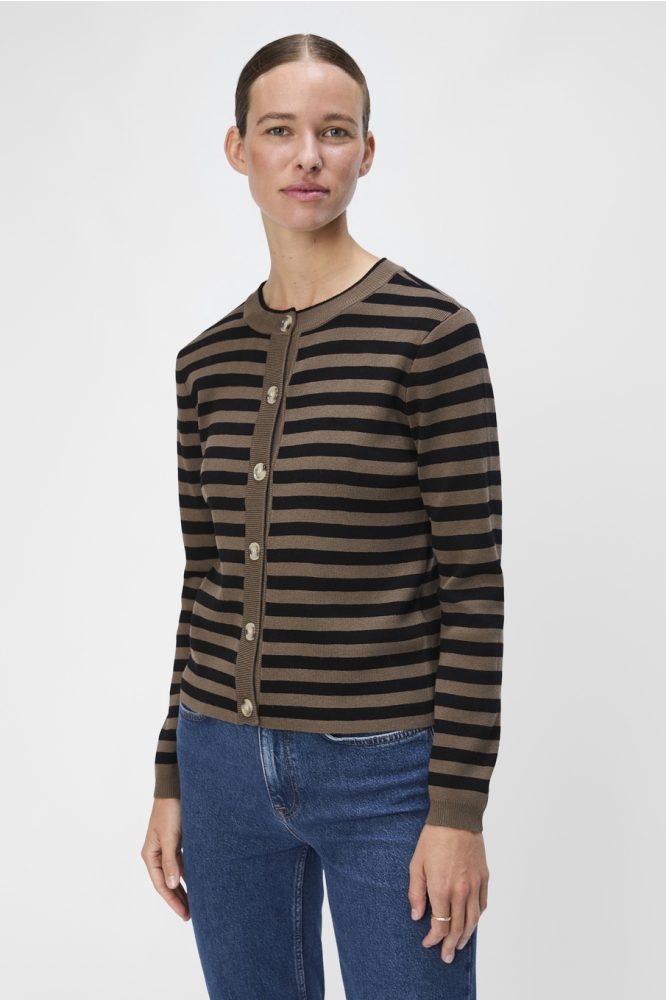 OBJESTER SLI L/S KNIT CARDIGAN NOOS 23044627 MOREL/BLACK